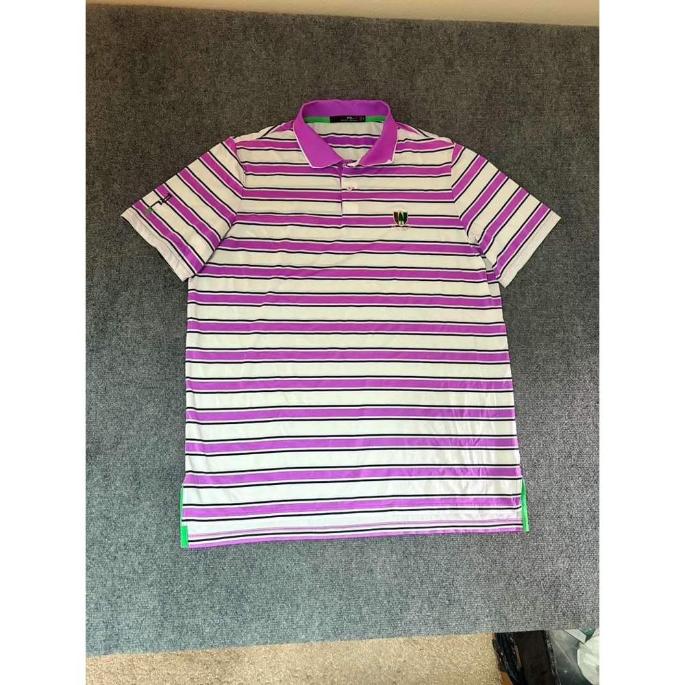 RLX Ralph Lauren Mens XL‎ Pine Valley Golf Club Striped Polo Shirt Purple White